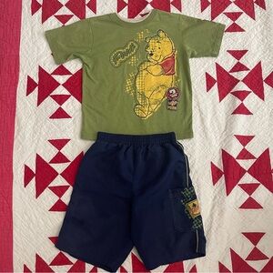 Vintage Y2K Winnie the Pooh boys outfit tee shirt shorts set